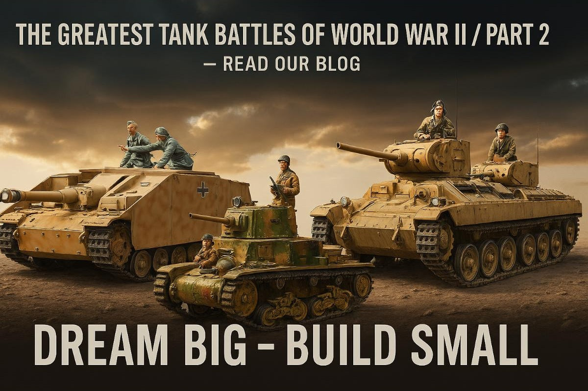 WWII tank models: StuG III, M13/40, Valentine Mk.I & Mk.II/IV – banner for blog on tank battles and scale modeling