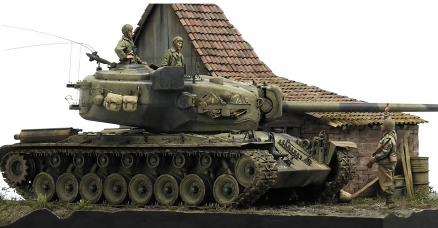 A highly detailed WWII-themed diorama model featuring realistic 1:35 scale soldiers and vehicles.