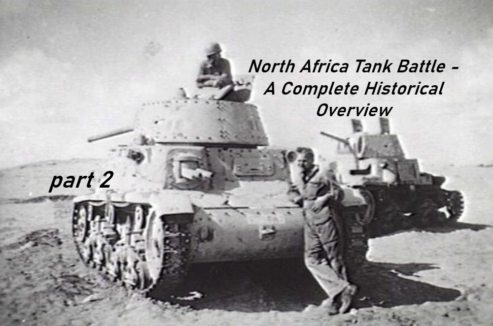 World War II tanks and soldiers in the North African desert, preparing for battle during the North Africa campaign.
