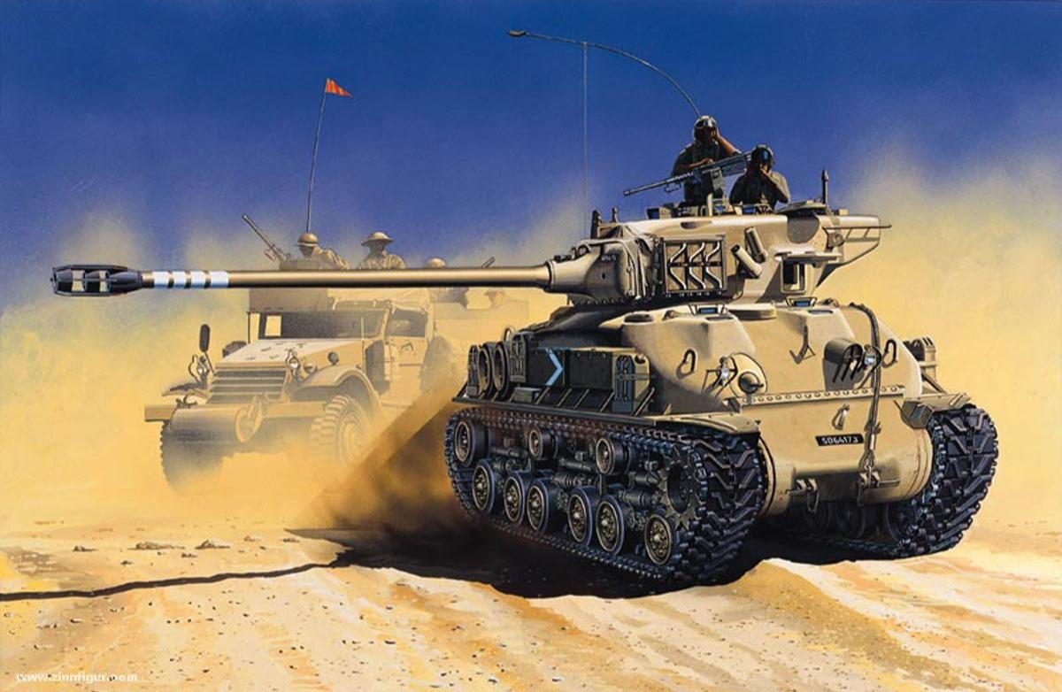 Israeli M51 Super Sherman tank on display with 105mm gun and HVSS suspension