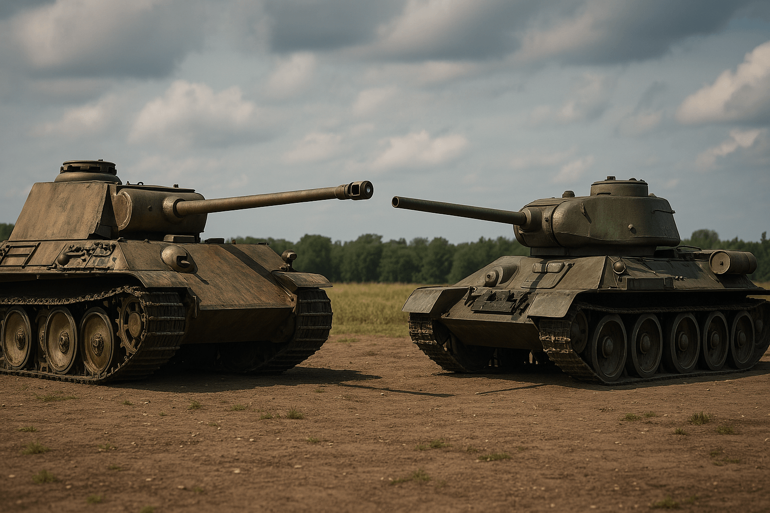 panther vs T-34 tank WWII battlefield historic armored vehicles
