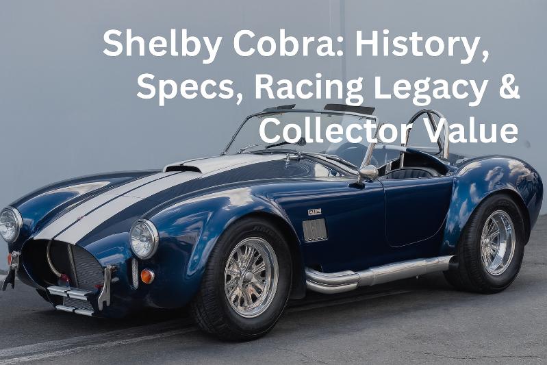 Classic Shelby Cobra 427 in motion on a racetrack, showcasing its aggressive stance and iconic curves.
