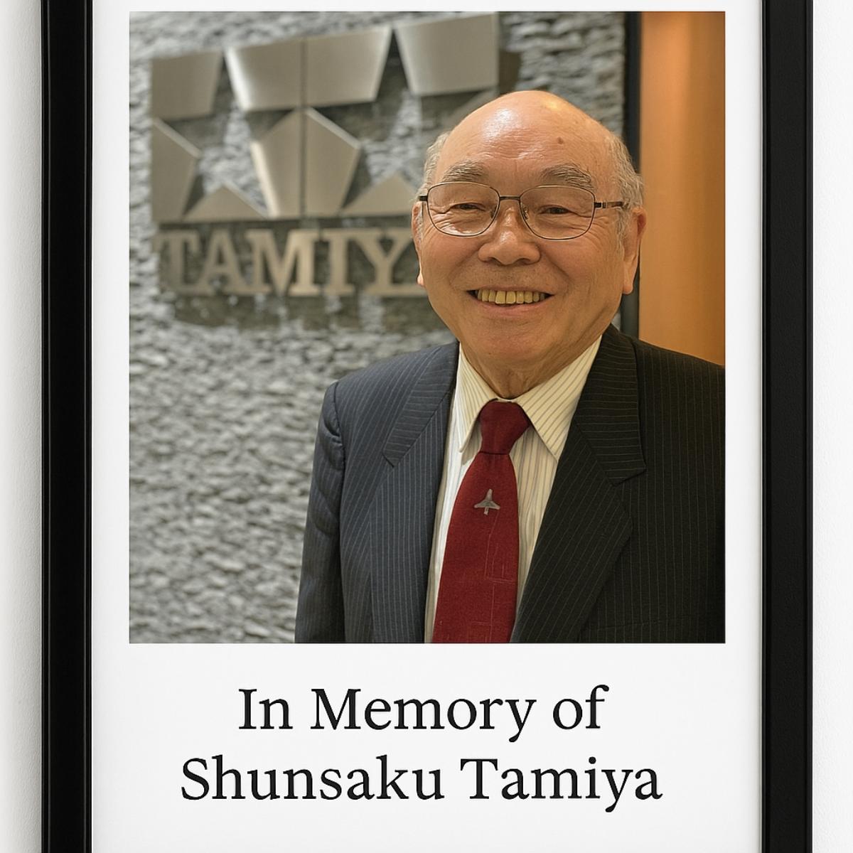 Photorealistic tribute image of Shunsaku Tamiya with black frame and caption “In Memory of Shunsaku Tamiya”