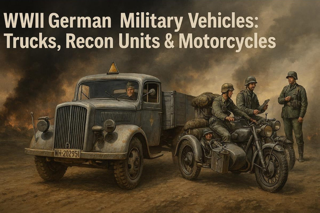 WWII German Opel Blitz cargo truck transporting supplies through battlefield conditions.