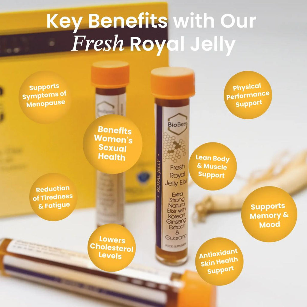 BioBees Fresh Royal Jelly Elixir – Natural vitality and immune support supplement with royal jelly, ginseng, and guarana
