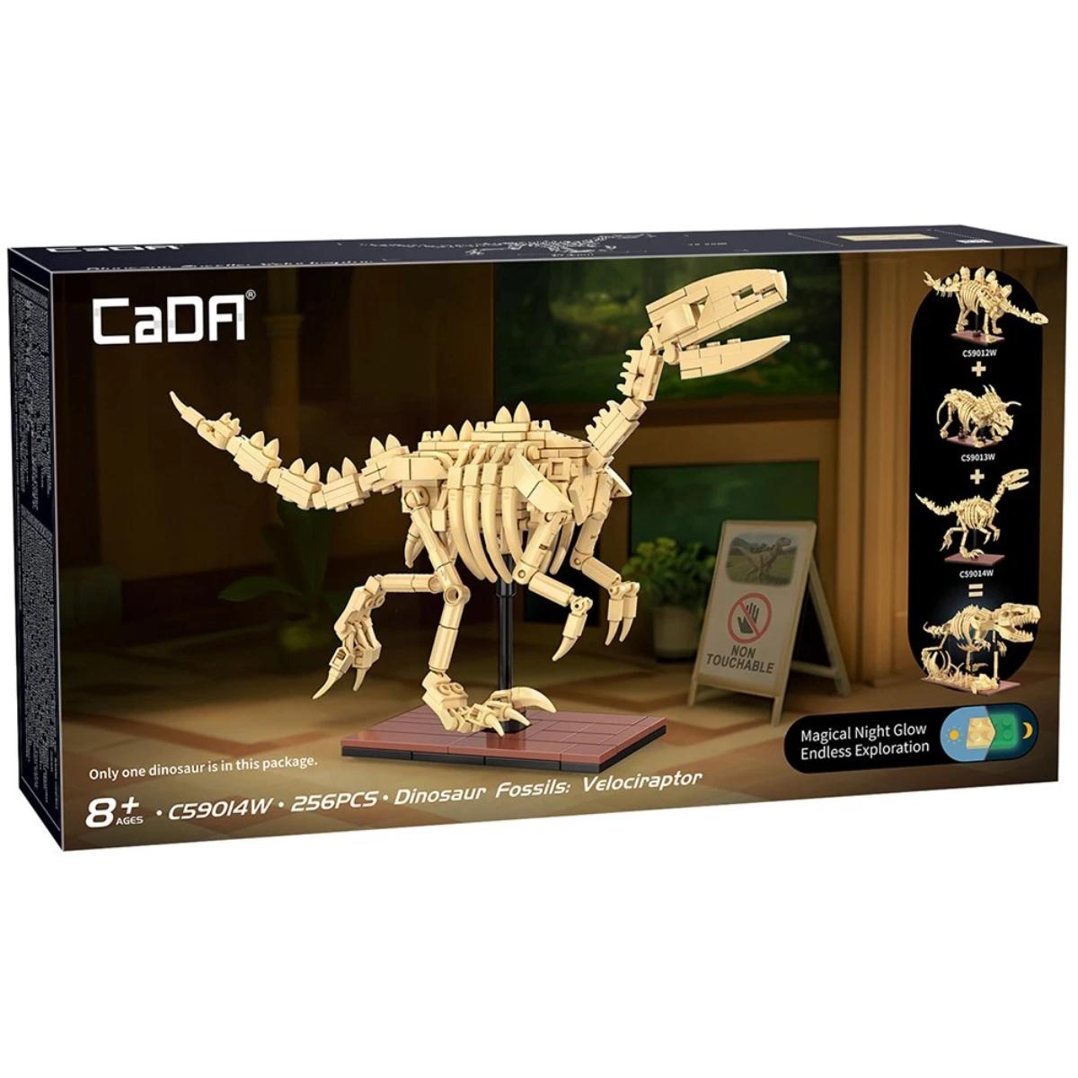 CaDA Dinosaur Fossils Velociraptor 256 piece brick model kit C59014W box and completed skeleton