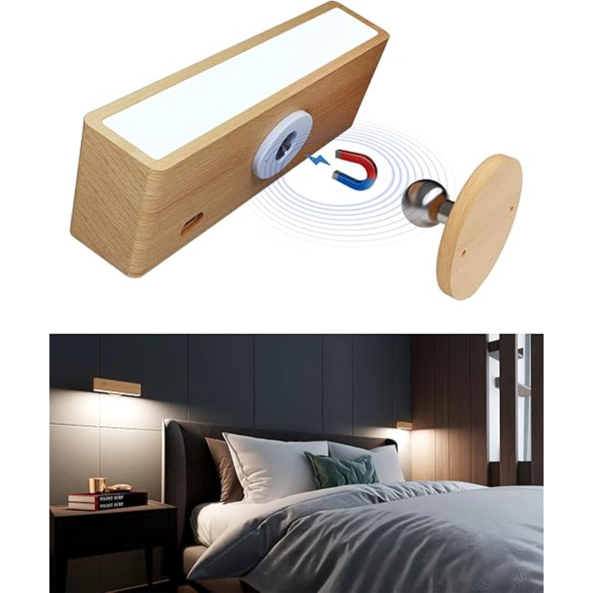 DetarZin LED rechargeable magnetic wall sconce on bedroom wall