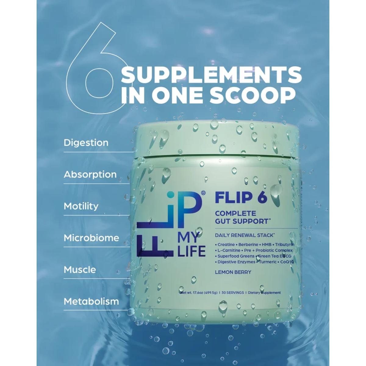 FLIP 6 Complete Gut Support Lemon Berry daily supplement powder