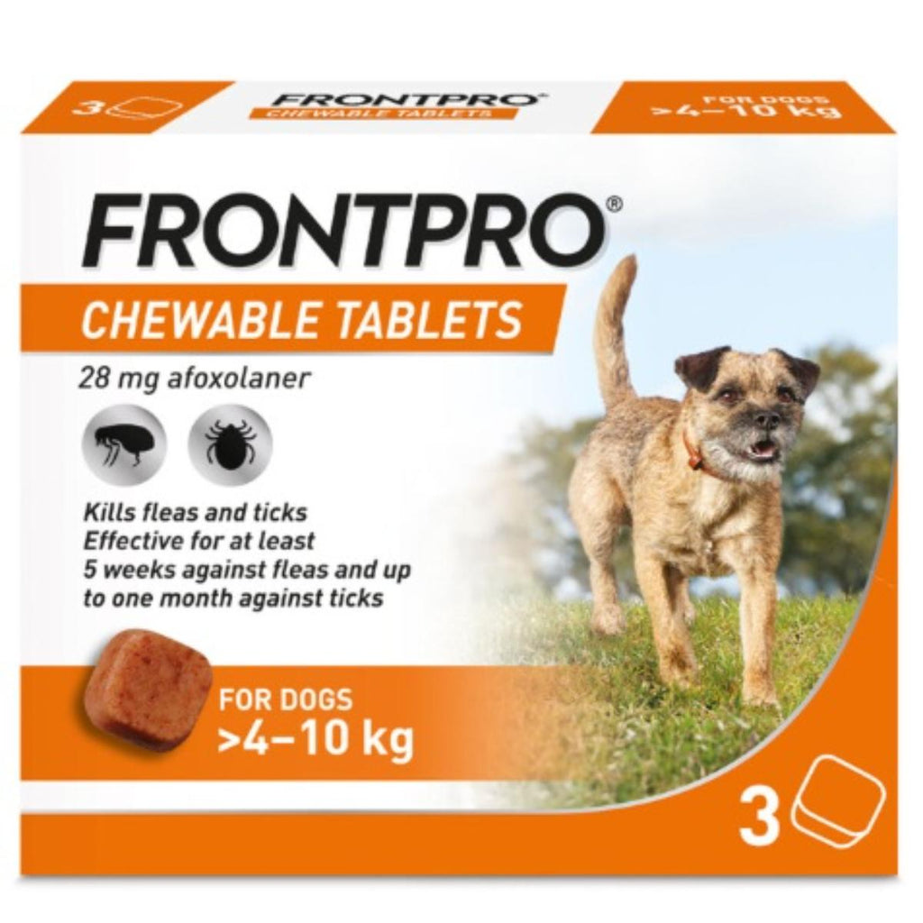 FRONTPRO Chewable Tablets flea and tick treatment for dogs in blister pack and box
