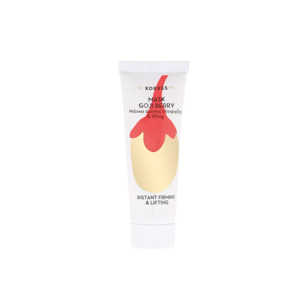 Korres Goji Berry Instant Firming and Lifting Mask 18ml tube displayed against a clean background with goji berries.