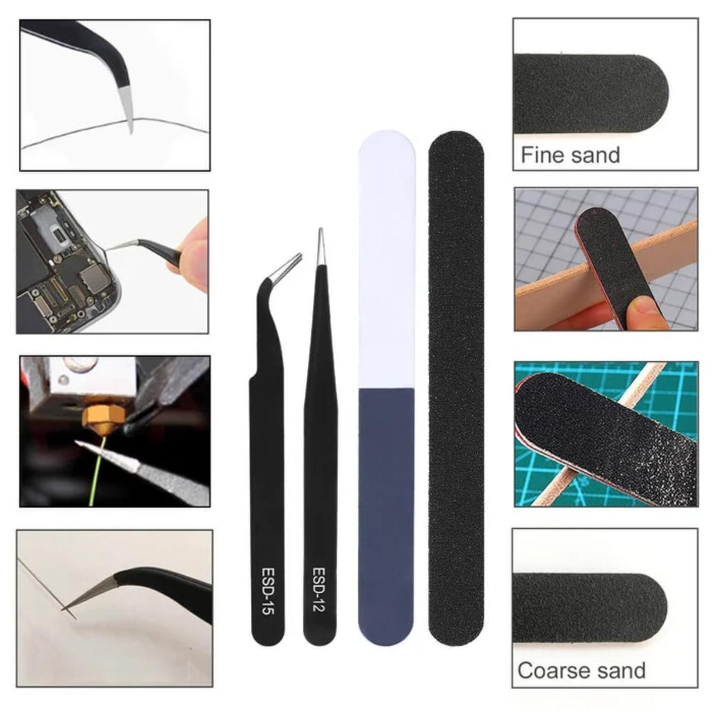 Hanboost 3D Print Accessory Kit with files, pliers, tweezers, polishing bars and cloth