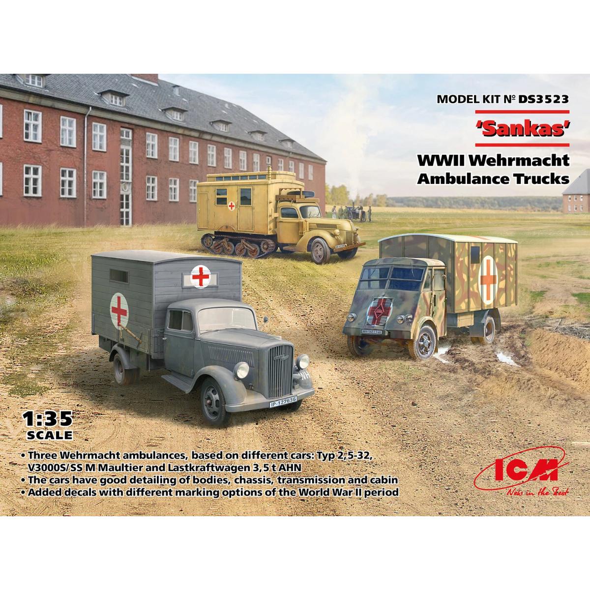 ICM DS3523 Sankas ambulance trucks diorama kit box art