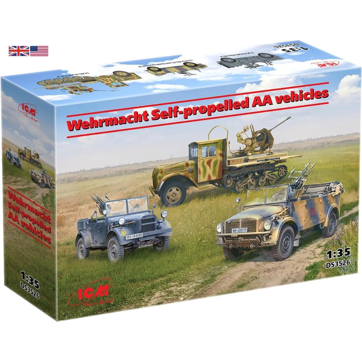 icm ds3526 wehrmacht aa guns diorama set 1 35 model kit vehicles