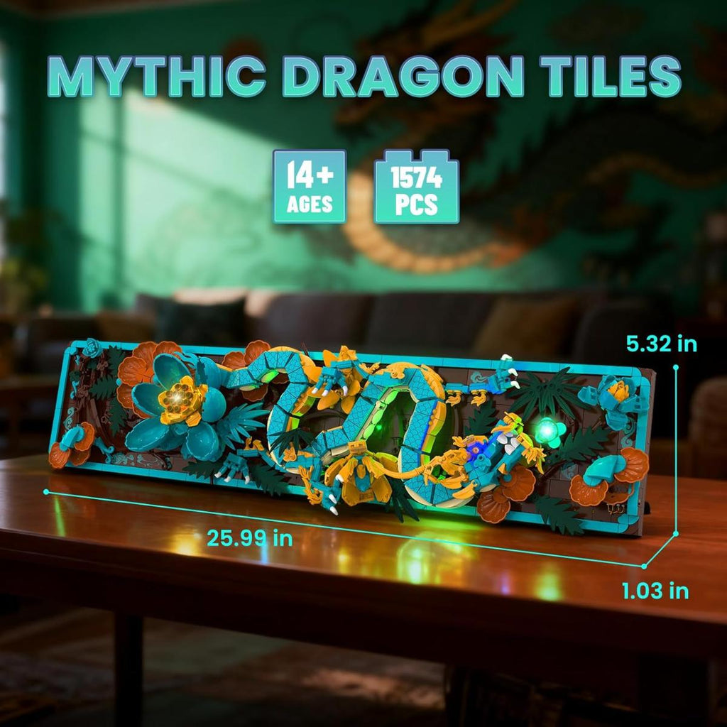 JMBricklayer Mythic Dragon Tiles building block set with LED lights