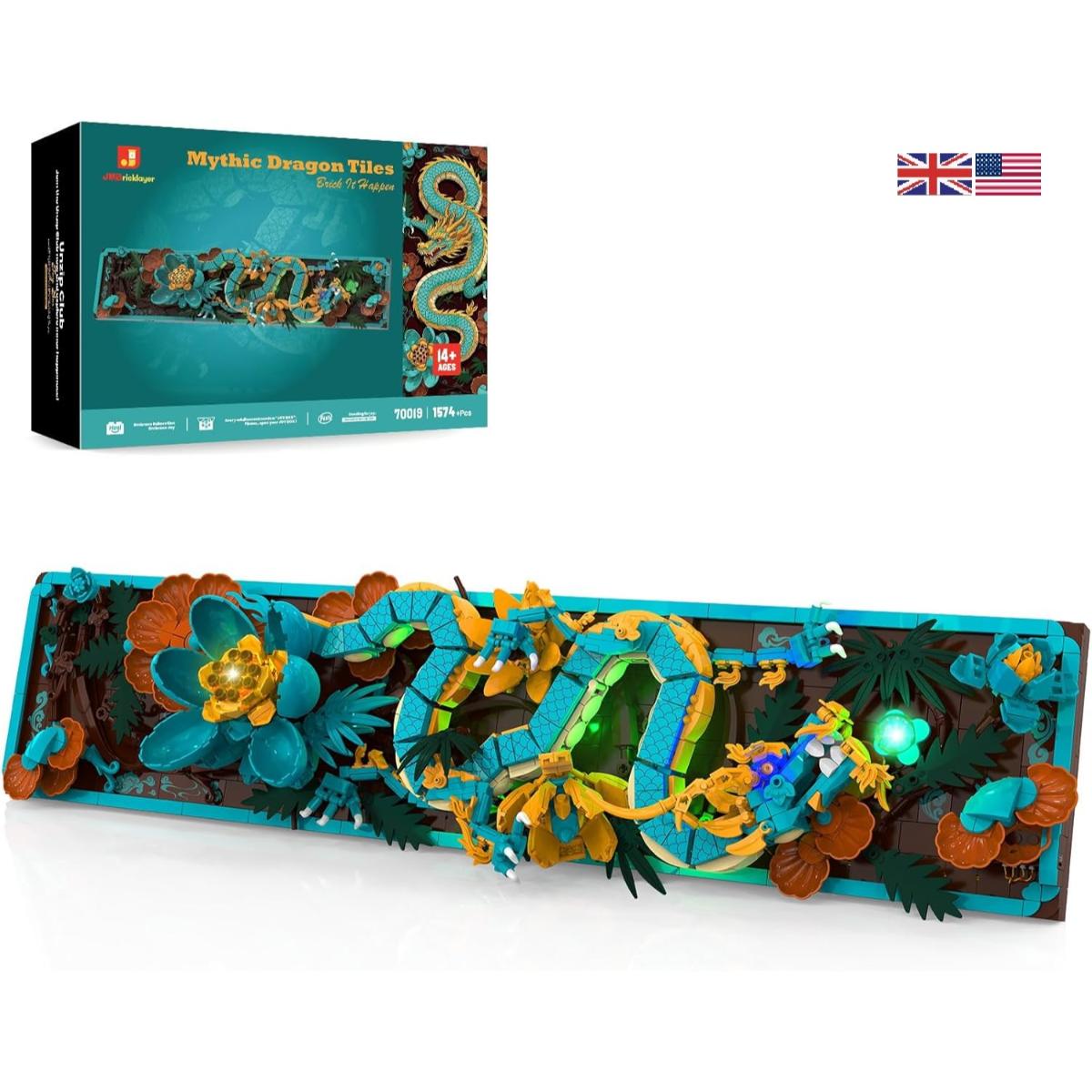 JMBricklayer Mythic Dragon Tiles building block set with LED lights