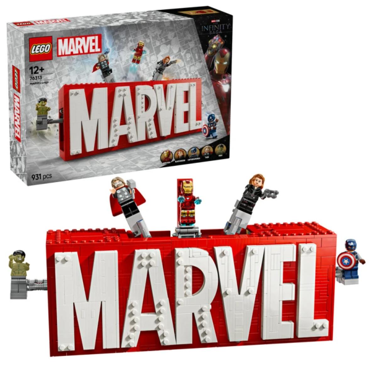 lego marvel logo minifigures 76313 set assembled,