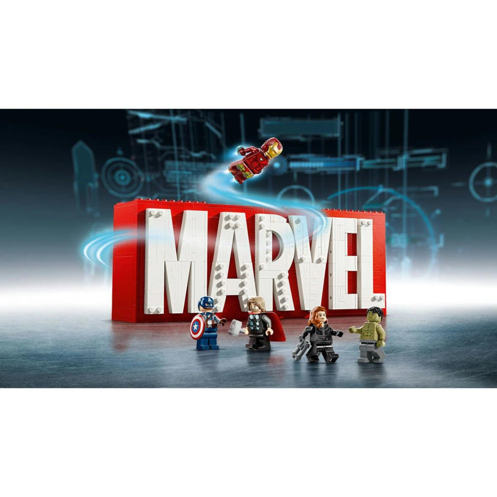 lego marvel logo minifigures 76313 set assembled,