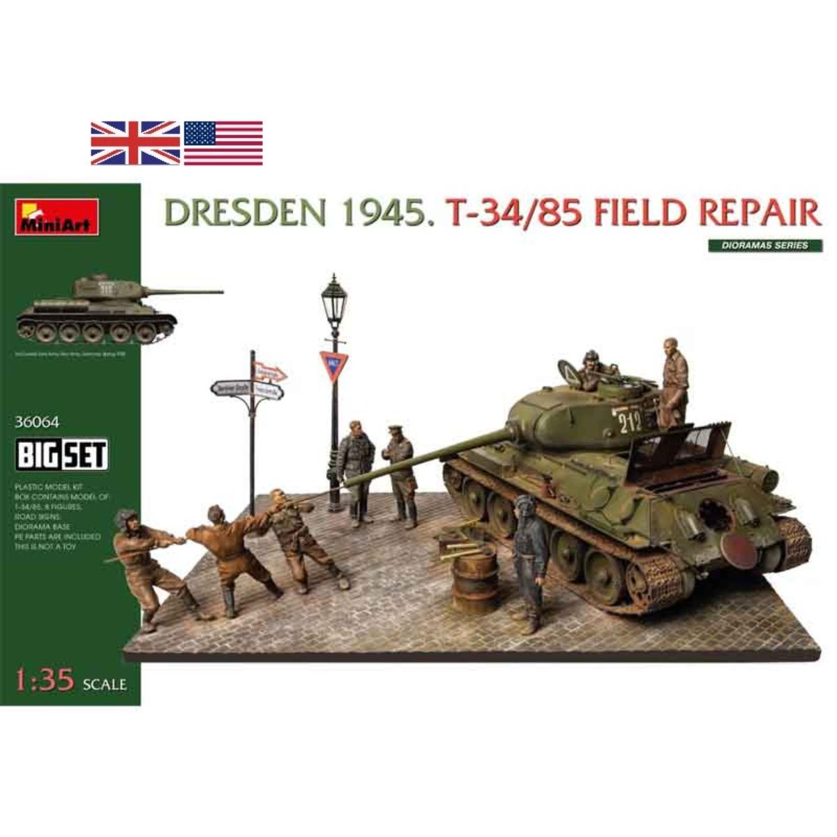 MiniArt 1/35 T34/85 field repair military diorama kit Dresden 1945 plastic model