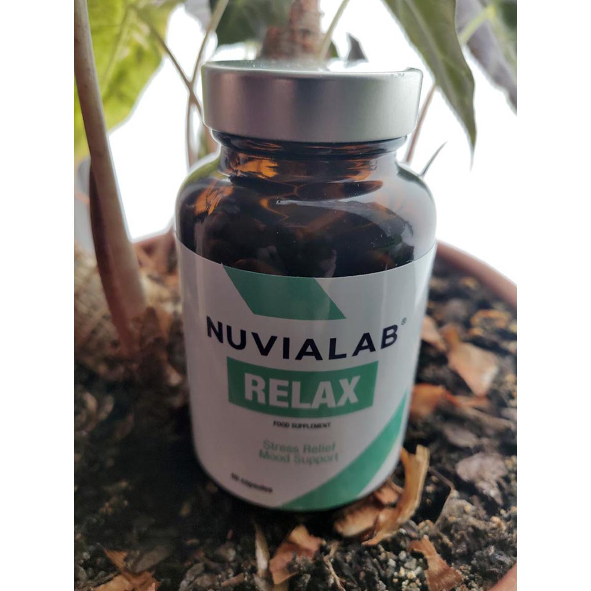 NuviaLab Relax supplement bottle with natural stress relief formula
