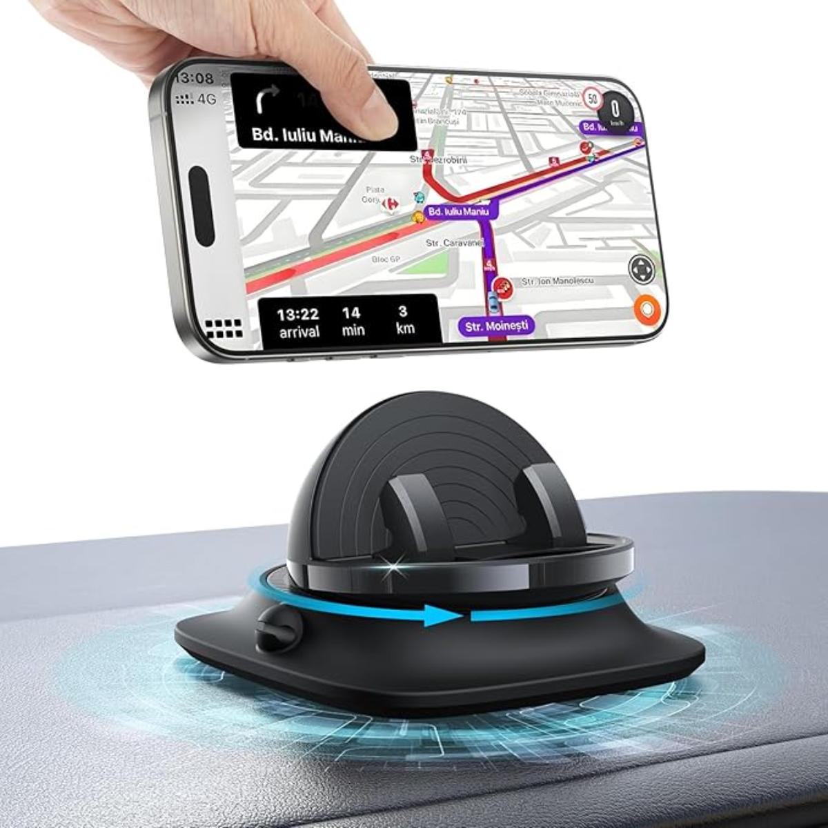 OMOTON 360 degree rotatable car phone mount on dashboard