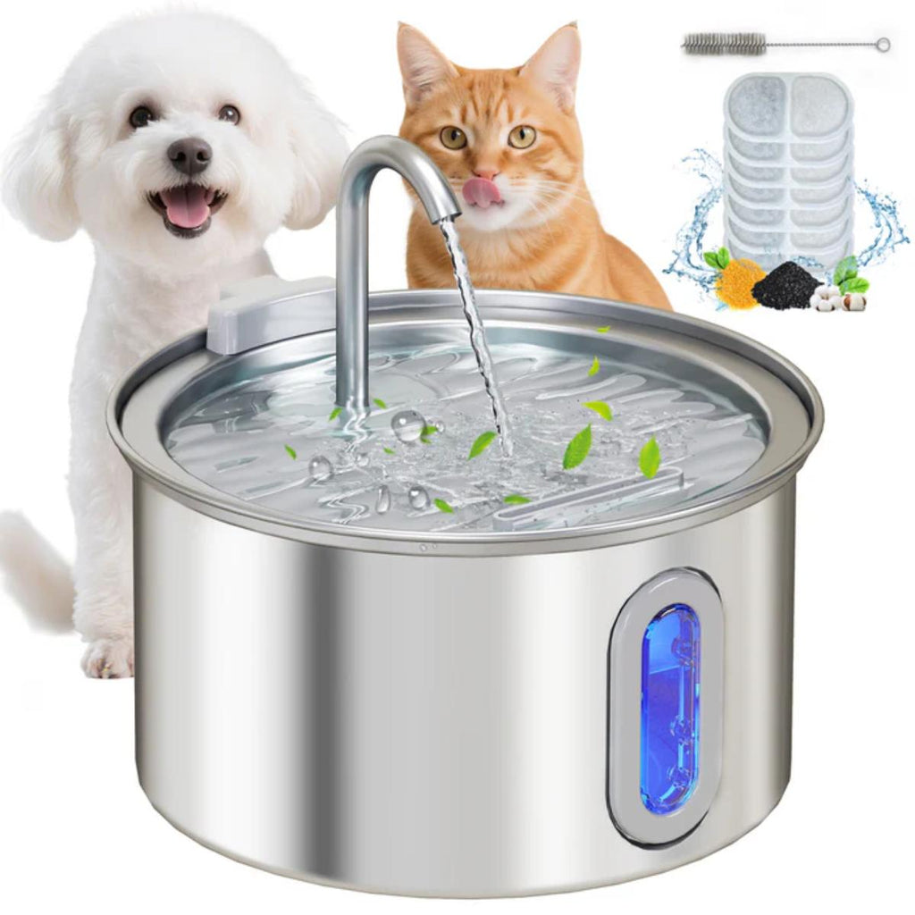 PawHut 2.5L stainless steel cat water fountain ultra silent pet water dispenser