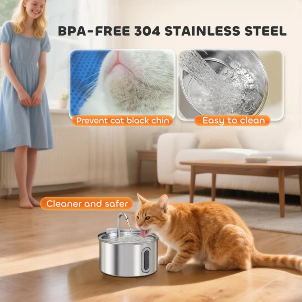 PawHut 2.5L stainless steel cat water fountain ultra silent pet water dispenser