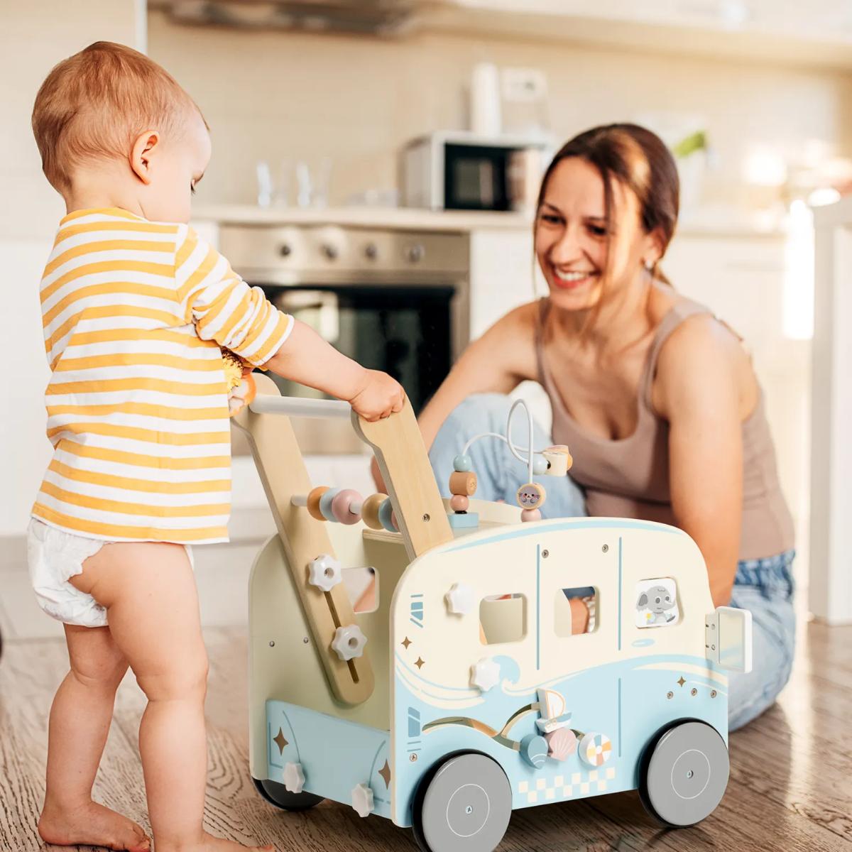 ROBUD Wooden Baby Push Walker adjustable speed activity toy