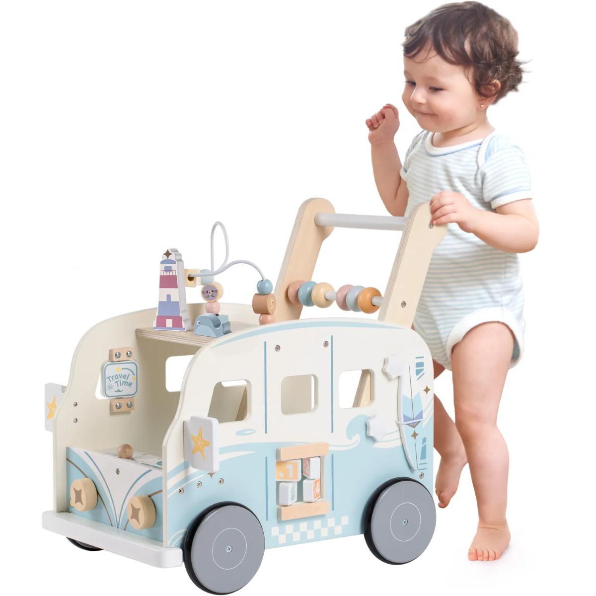 ROBUD Wooden Baby Push Walker adjustable speed activity toy