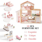 ROBUD Dreamy Pink wooden dollhouse with six rooms