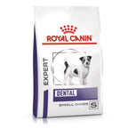 Royal Canin Dental Adult Dry Small Dog Food bag displayed for oral care and tartar control in small dogs