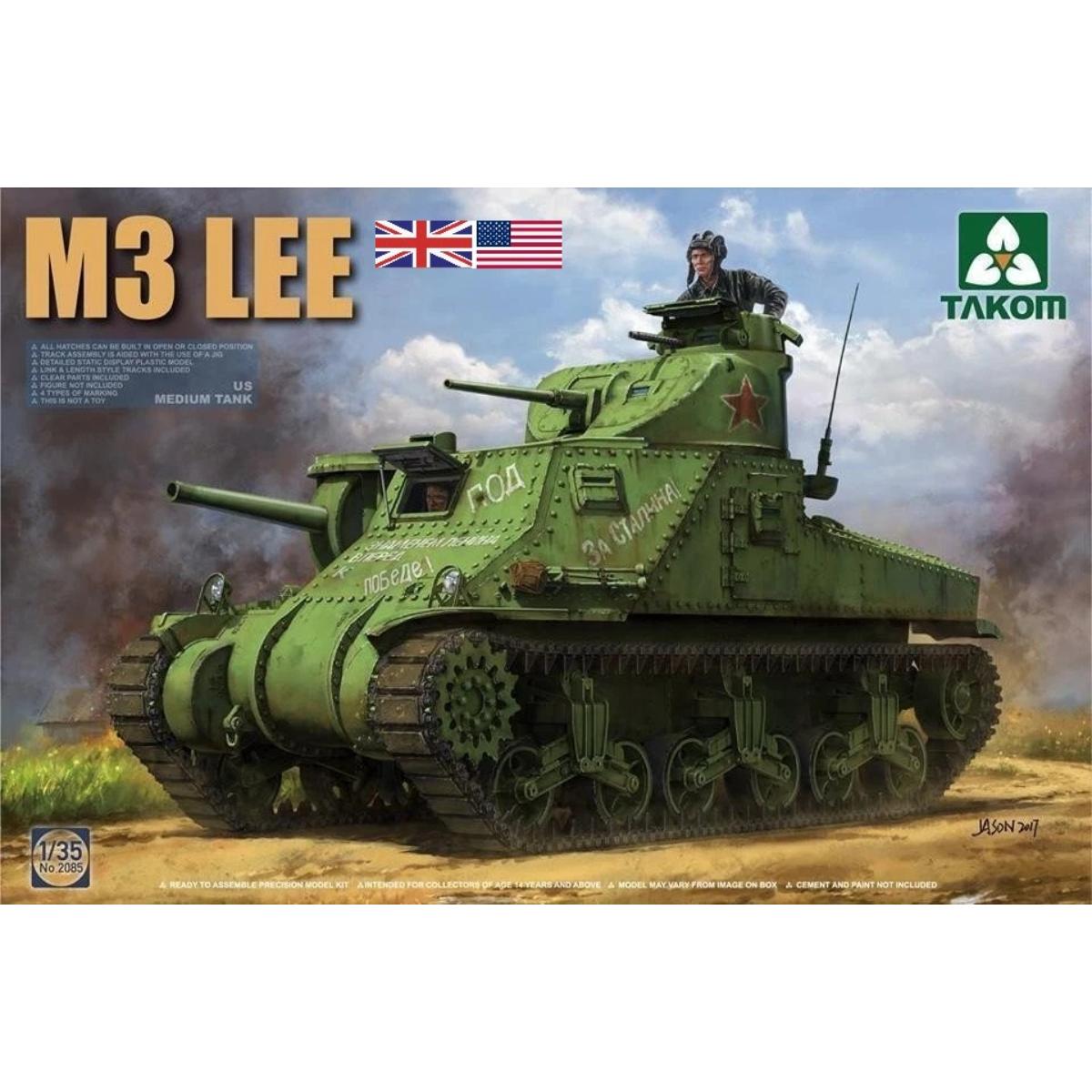 Takom TAK02089 1/35 M3 Lee Mid Production model kit with detailed WWII US medium tank components.