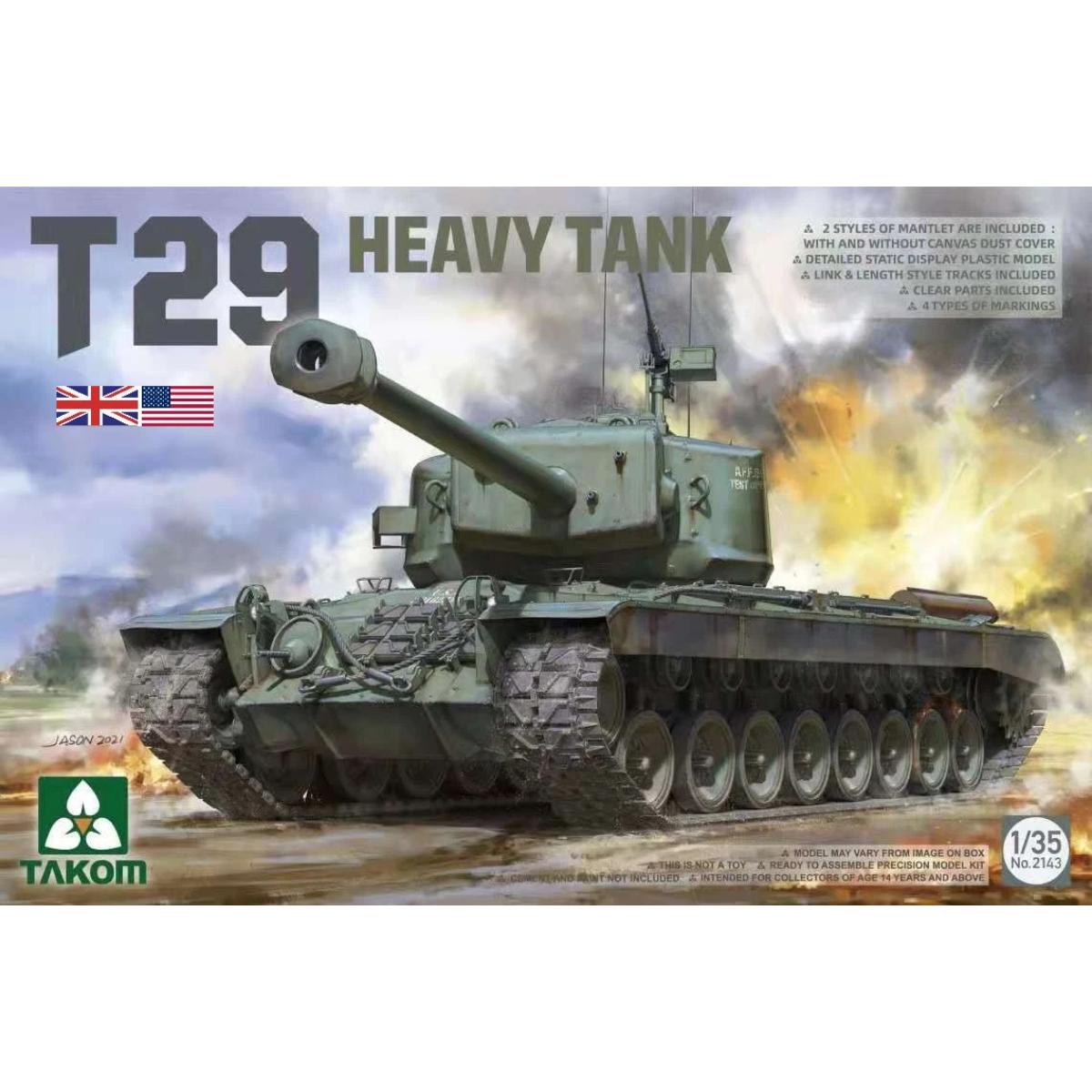Takom 2143 1/35 scale model kit of the T29 Heavy Tank with detailed exterior parts