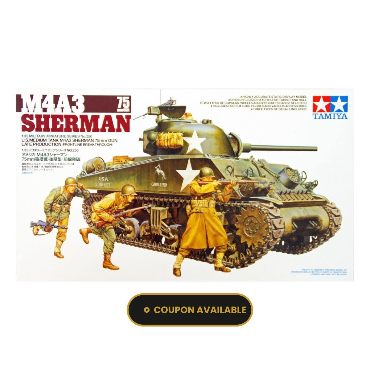 Tamiya M4A3 Sherman 75mm 1:35 WWII military model kit