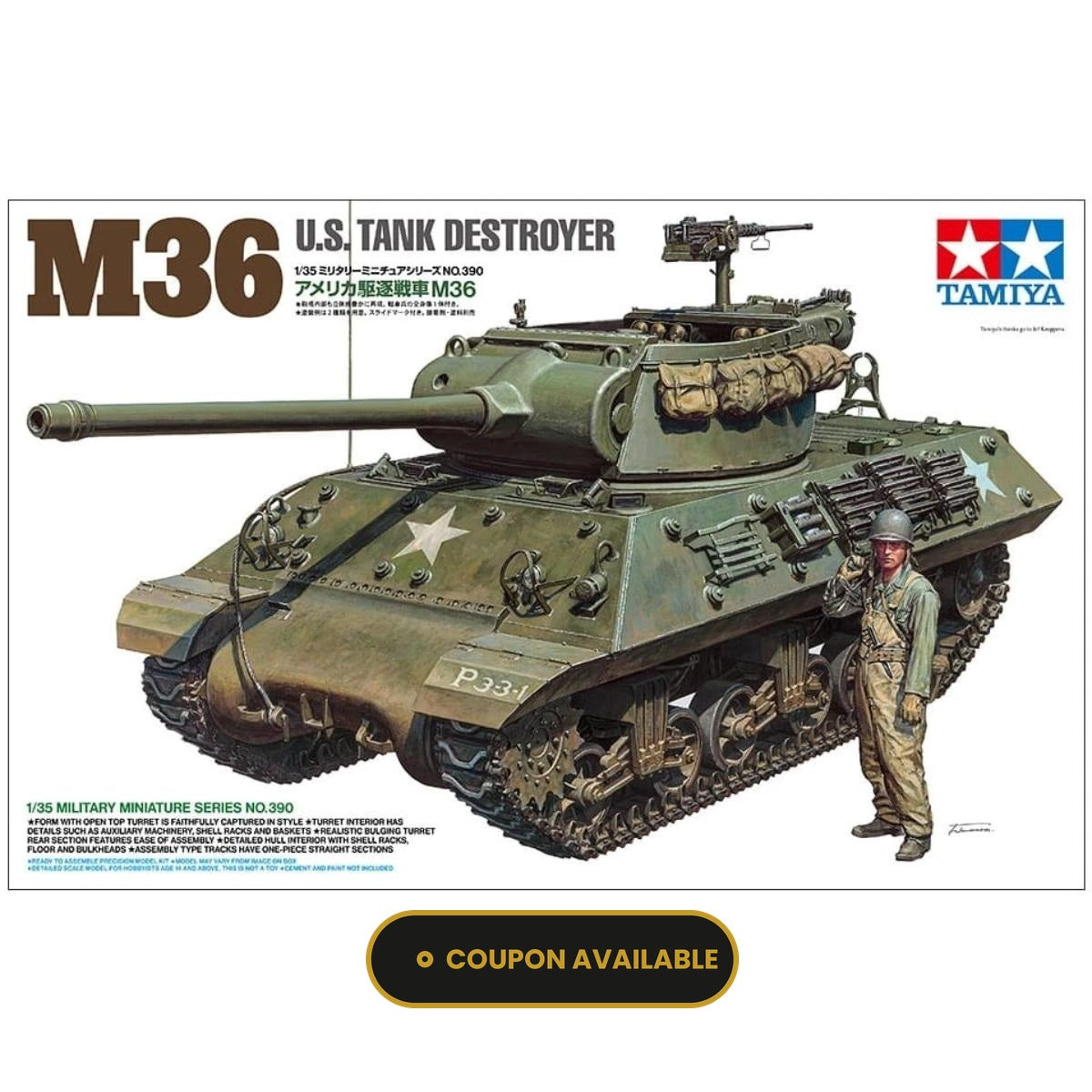 Tamiya 1:35 U.S. Tank Destroyer M36 Military Model Kit 35390