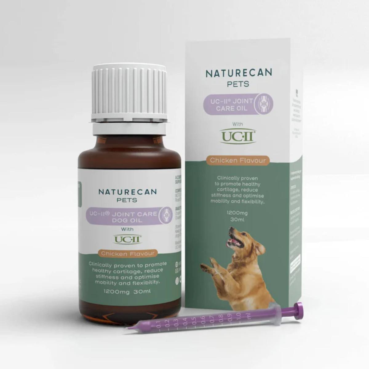 Naturecan UC-II Joint Care Oil for Dogs bottle with box packaging
