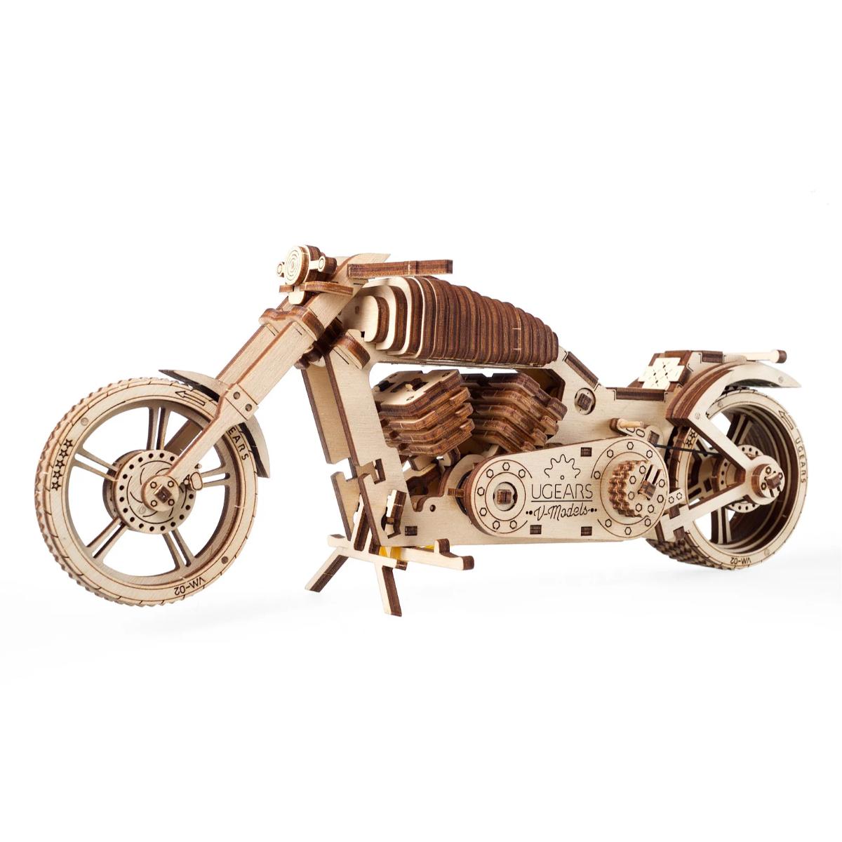 Ugears Wooden motorcycle model on a white background