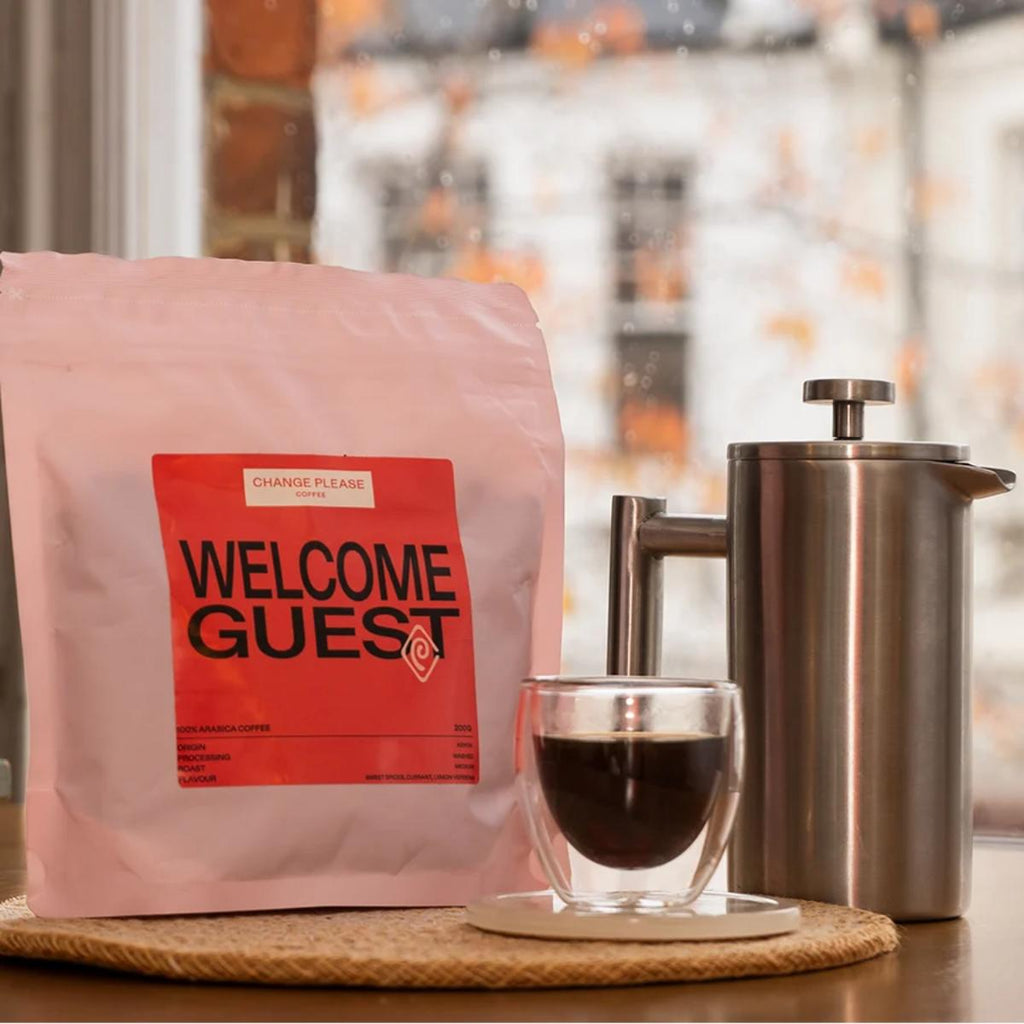 Change Please Welcome Guest specialty coffee subscription bag