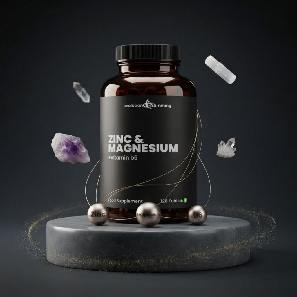 Evolution Slimming Zinc & Magnesium with Vitamin B6 tablets bottle displayed for muscle, immune, and wellness support