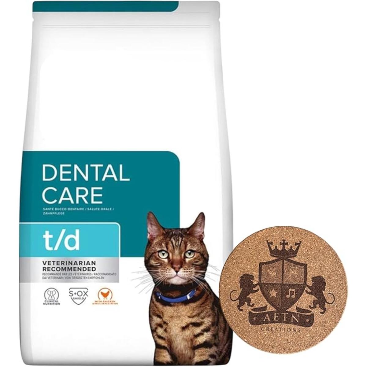 AETN Creations Feline T/D Dental Care Cat Food 1.5kg with Bonus Cat Treat Coaster – Oral Health Bundle