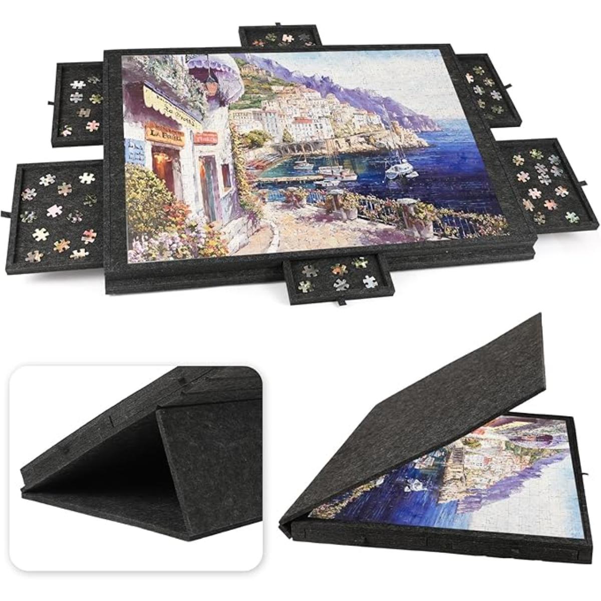 Ruication tilting portable puzzle table with drawers