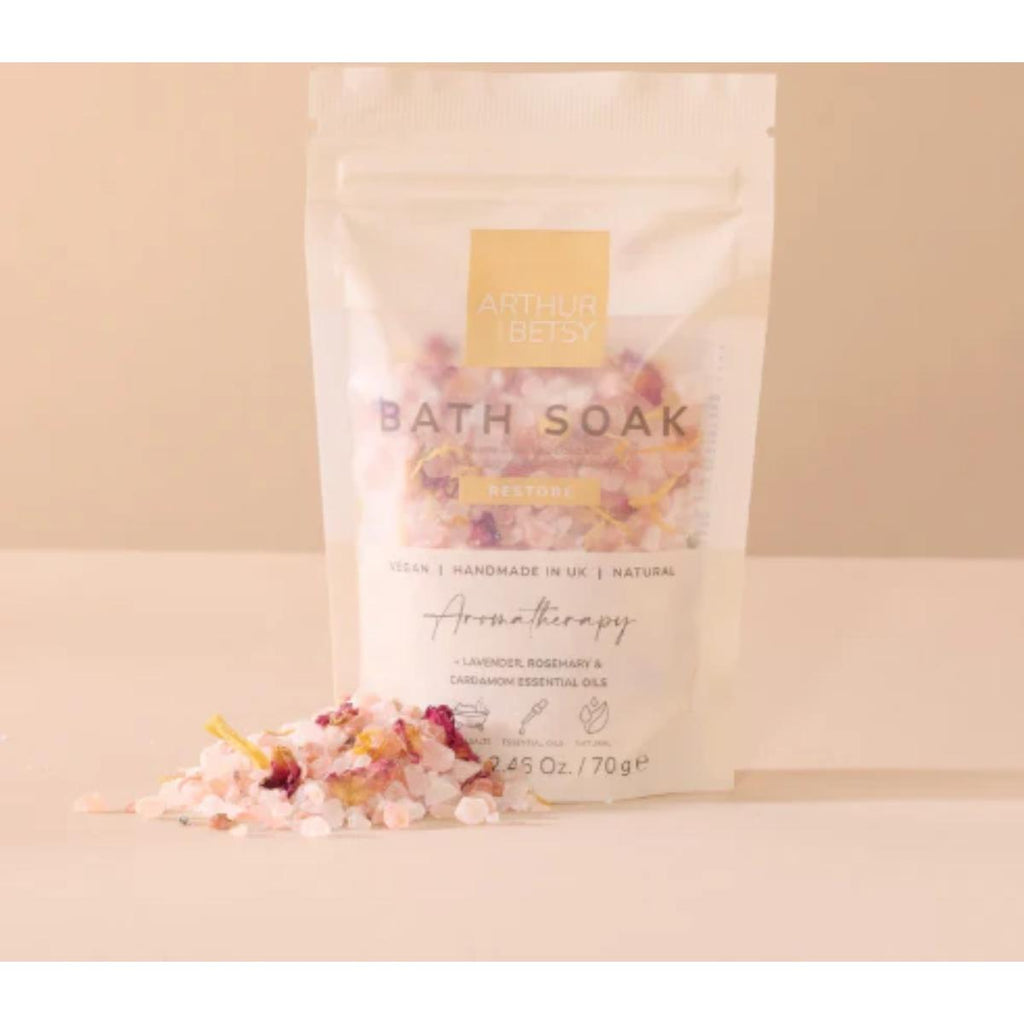 Aromatherapy Restore bath salts in luxury bag packaging, mineral-rich relaxation bath soak