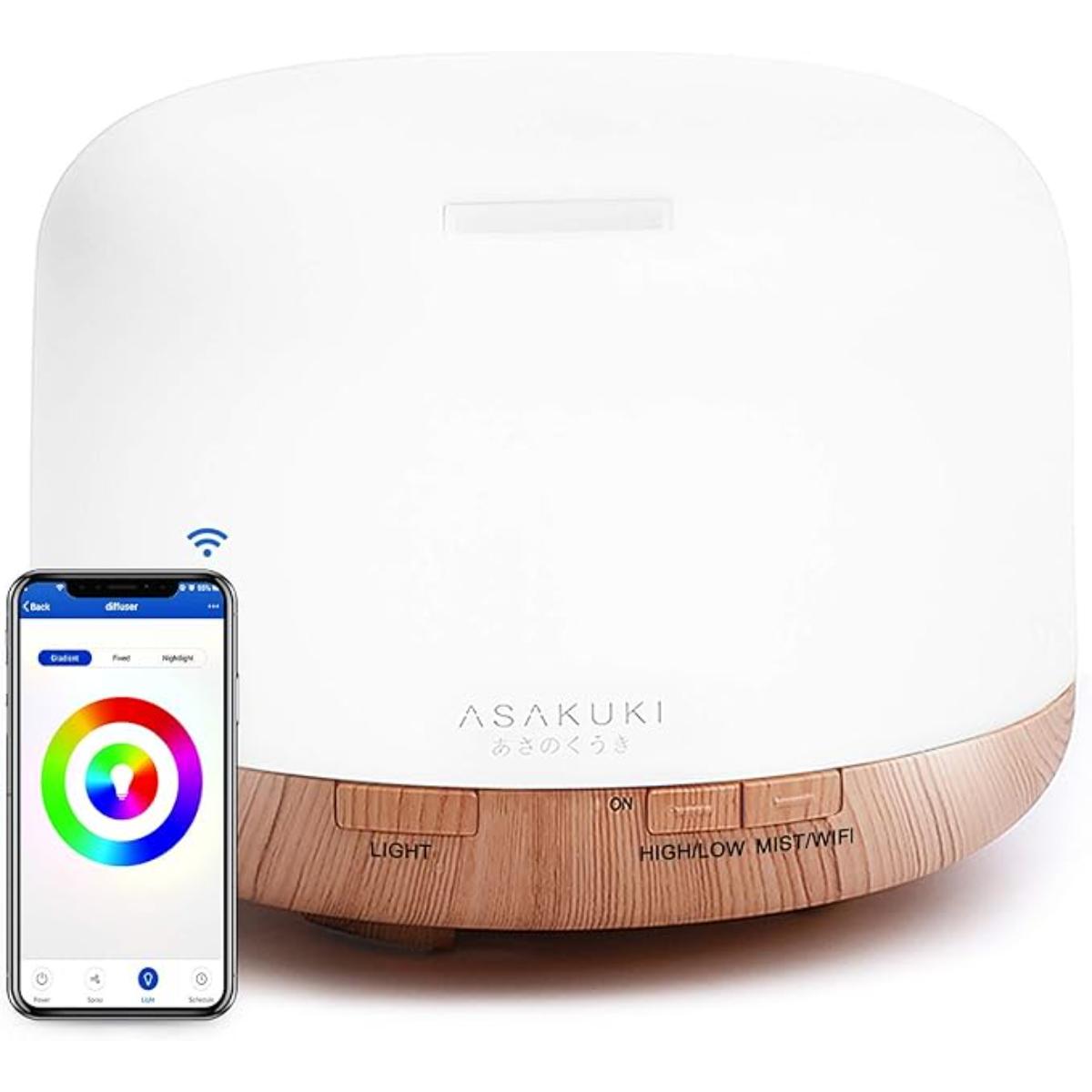 ASAKUKI 500 ml ultrasonic aromatherapy diffuser with LED lights and remote control
