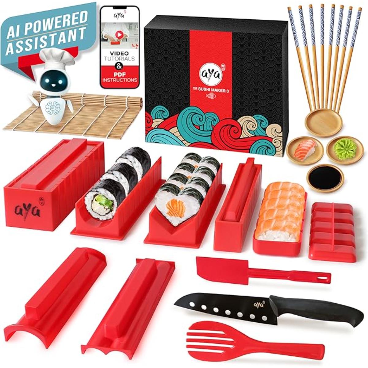 Sushi Making Kit with Sushi Bazooka, bamboo mats, knife and chopsticks
