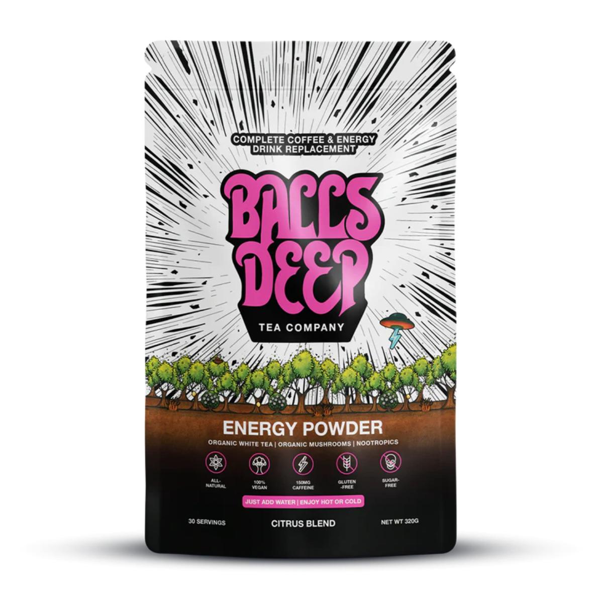 Balls Deep Tea loose leaf herbal tea blend in product packaging