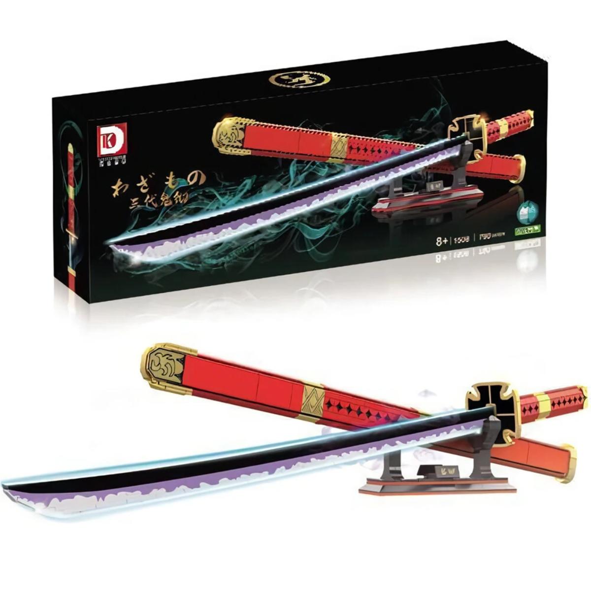Demon Slayer Sword Series DK1503 DK1523 building kit with anime-style sword and display stand.