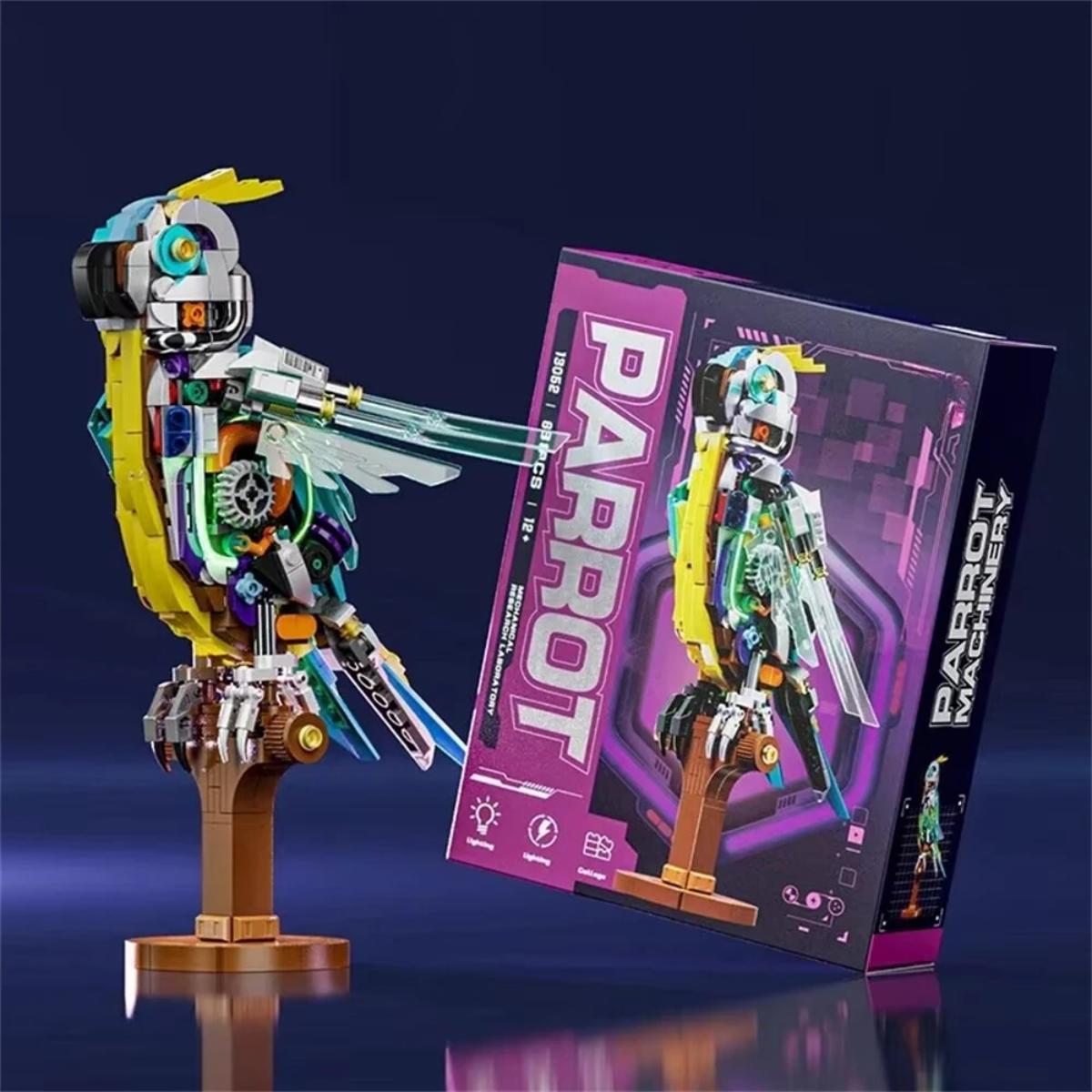 LED mechanical parrot building block model front view