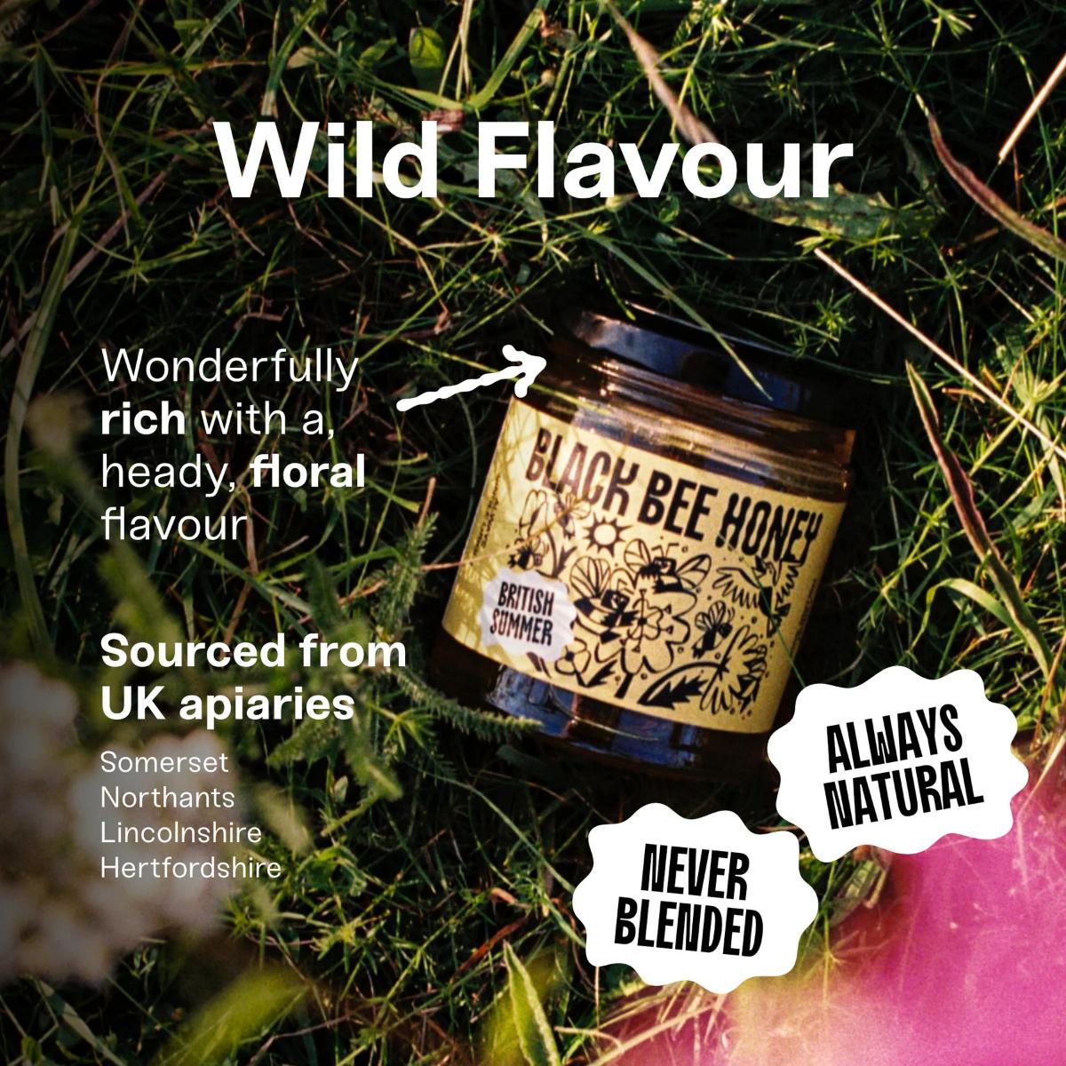 Black Bee Honey Raw British Runny Summer Honey 227g jar – light golden wildflower UK honey