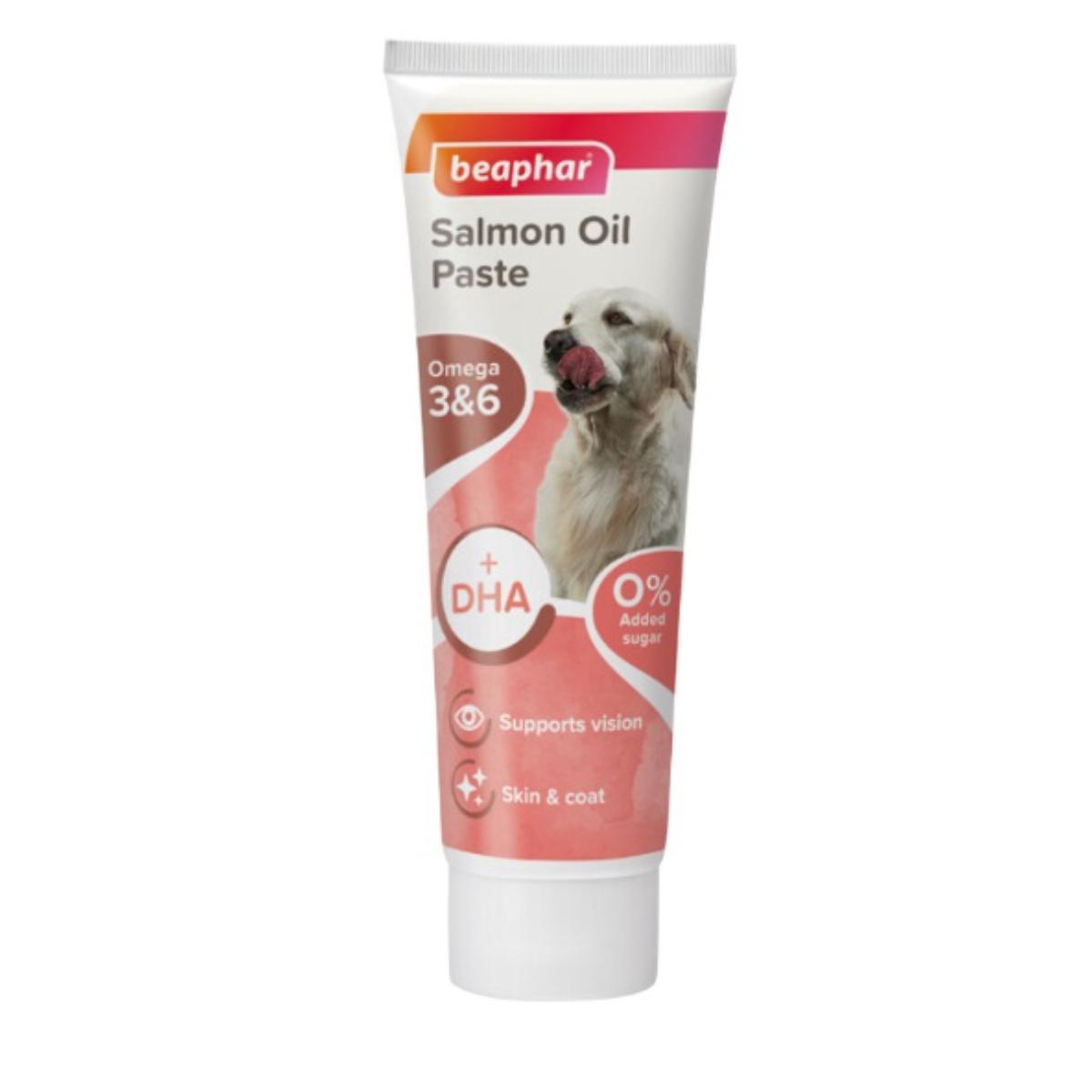 Beaphar salmon oil paste for dogs tube front view