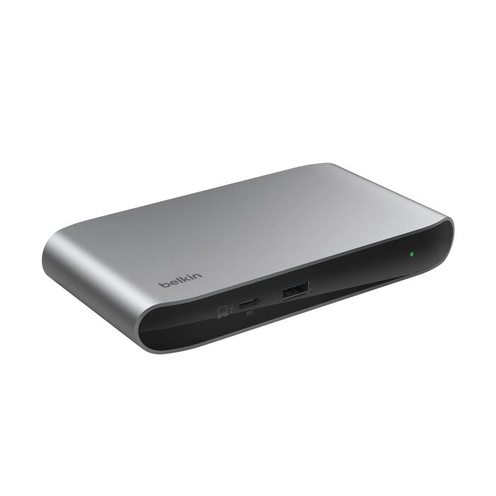 Belkin Thunderbolt 4 5-in-1 Core Hub in space grey on desk
