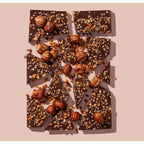 Black Dahlia hazelnut crunch chocolate bark with milk chocolate and caramelized hazelnut praline